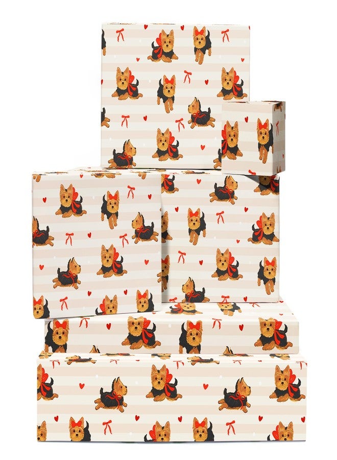 CENTRAL 23 Dog Wrapping Paper - 6 Sheets Of Gift Wrap For Her - Yorkshire Terriers Bow Heart - For Dog Mom - Comes With Stickers - Recyclable - Image 1